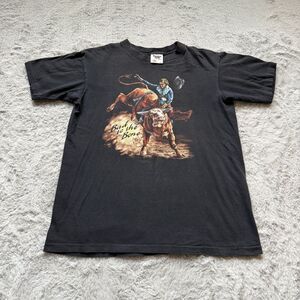 VINTAGE 1988 TRINITY PRODUCTS "BAD TO THE BONE" RODEO T-SHIRT BLACK SZ MEDIUM